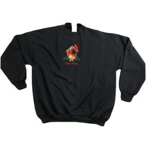 Women’s Vintage Happy Holidays Sweatshirt Cardinal Size XL Navy blue